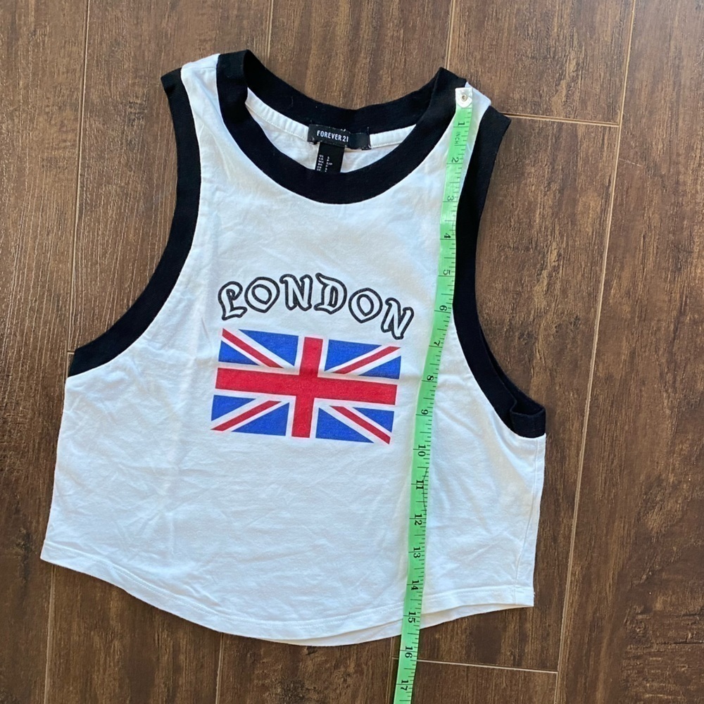 2/$10 Forever 21 White London Cropped Tank Small - Picture 4 of 7